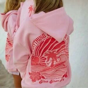 Pink Palm Puff hoodie “everything comes in waves” sweatshirt, size medium.